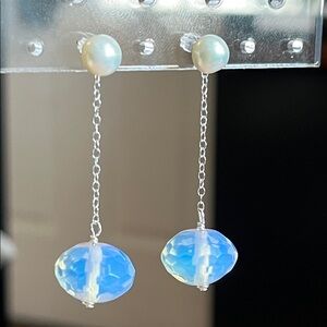 Elegant Silver Pearls and Opals Drop Earrings
